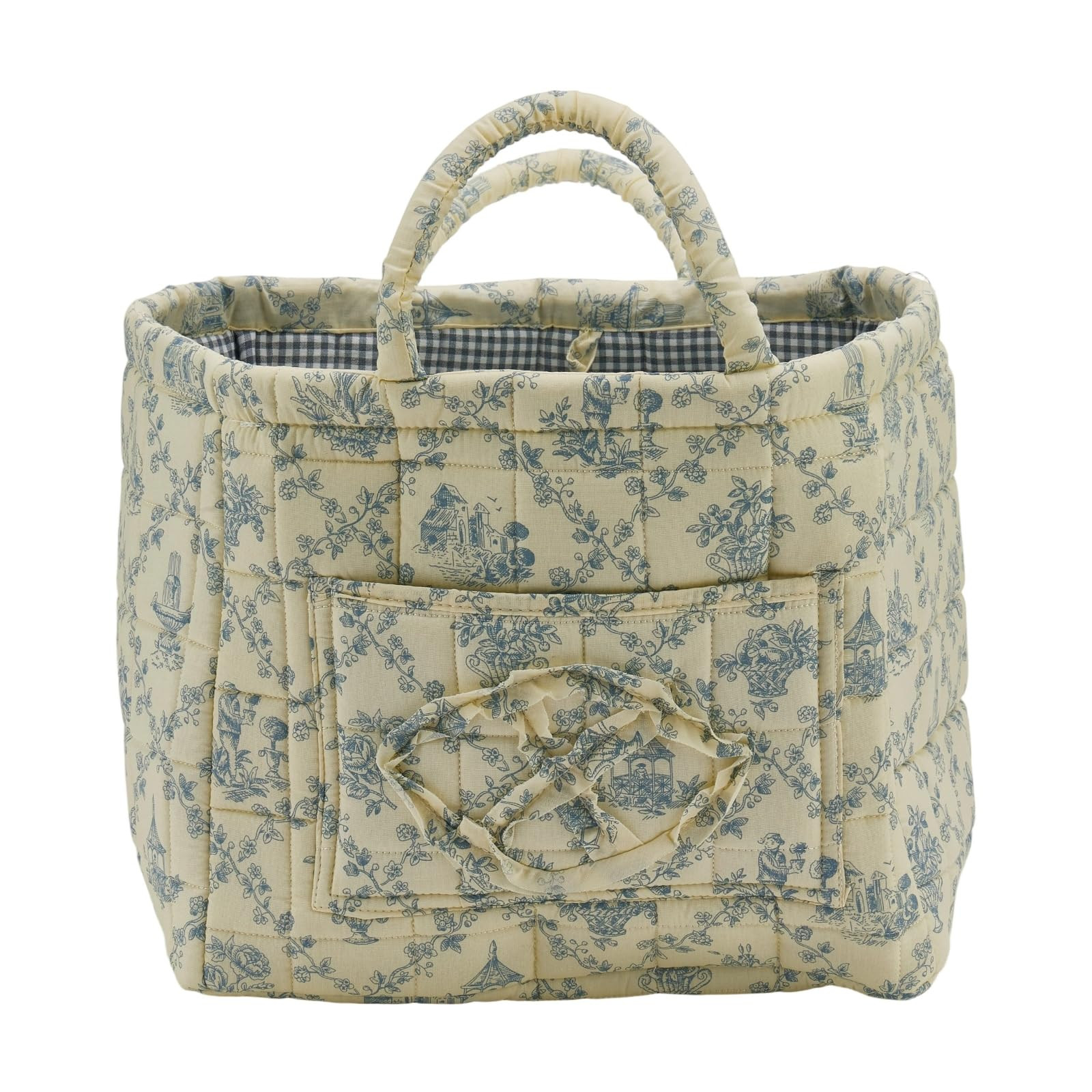 Quilted Fabric Storage Basket with Handles & Pocket, Foldable Laundry Hamper Boho Floral Print Or... | Amazon (US)