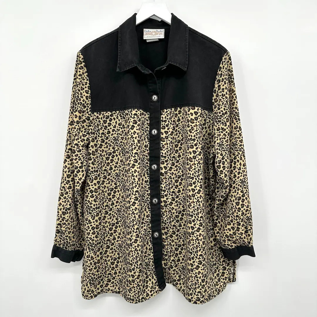 Vintage Y2K Top Shirt Blouse Womens Plus Size 1X Leopard Button Up Animal USA | Etsy (US)
