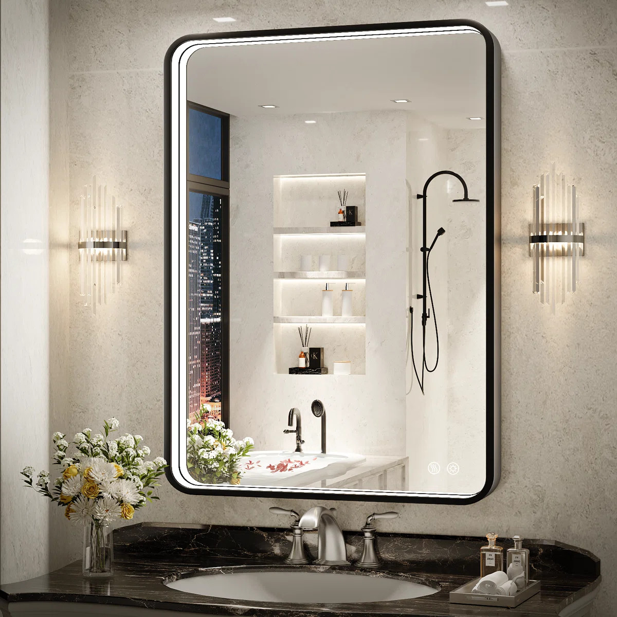 36"x24" Rectangle LED Bathroom Mirror, Metal Frame Vanity Mirror with Lights, Anti-fog, Dimmable&... | Wayfair North America