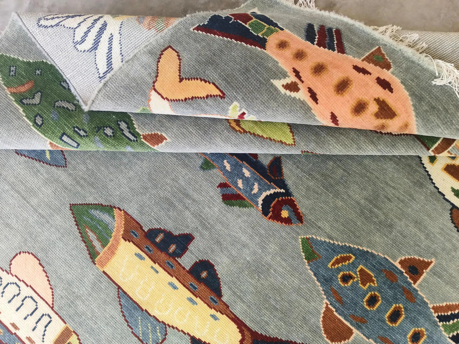 Vibrant Fish Motif Hand Knotted Rug | Lively Folk Artwork Carpet | Eclectic Playful Contemporary ... | Etsy (Global)
