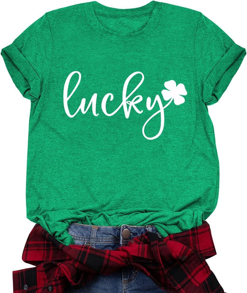 St. Patricks Day Shirts for Women Lucky Shamrock Graphic Shirt Green St Patricks Day Tees Irish C... | Amazon (US)