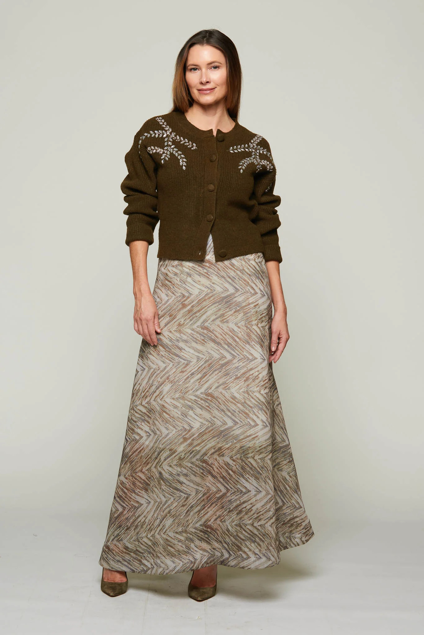 Meadow Embellished Knit Cardigan-Olive | Benaar La