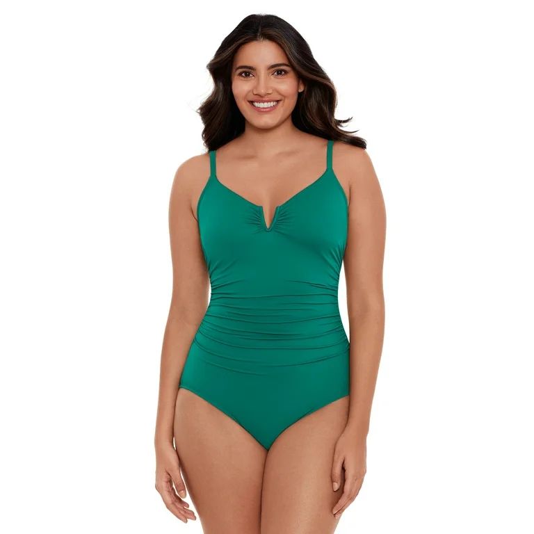 Time and Tru Women's and Plus V-Neck V-Wire Front One Piece Swimsuit | Walmart (US)
