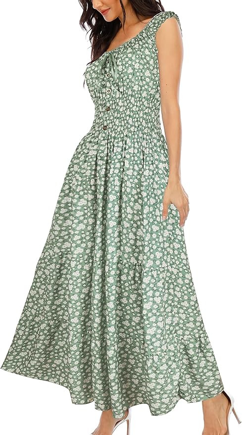 OSTOO Women's 2026 Summer Boho Floral Print Tiered Casual Flowy Long Maxi Dress | Amazon (US)