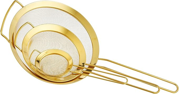 Bloomingville Set of 3 Stainless Steel Strainers with Gold Finish | Amazon (US)