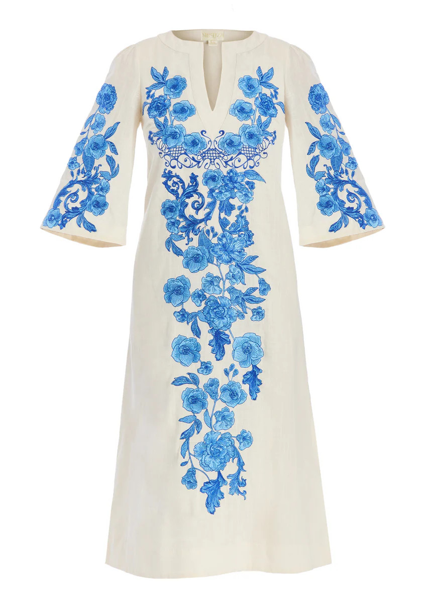 Ines Caftan Midi Dress - Ivory Royal | Triple Threads