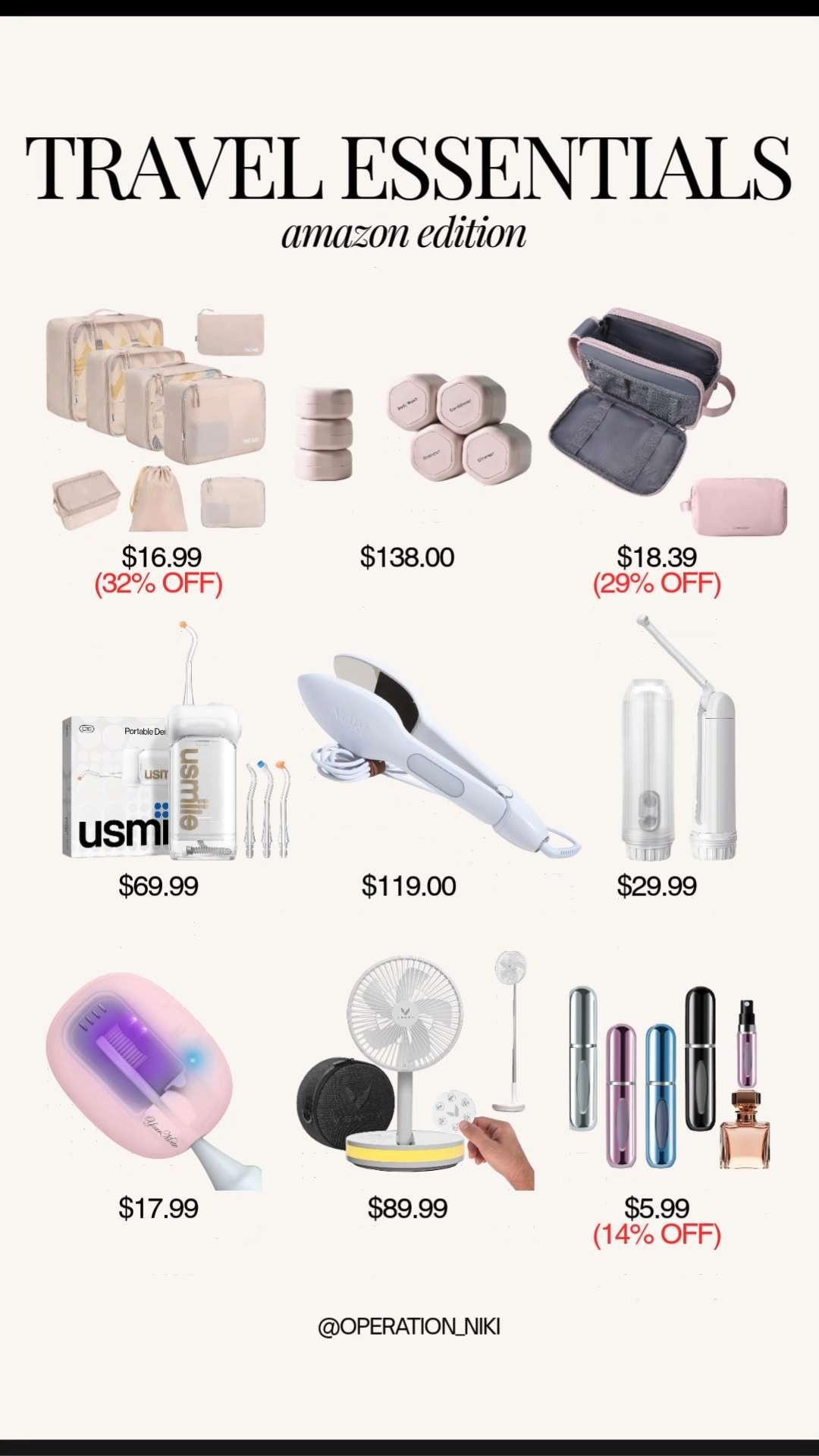 Getting ready for your next trip with these Travel Essentials: Amazon Edition. ✈️✨ Having the right gear makes staying organized and refreshed on the go so much easier.

From compact packing solutions to must-have portable gadgets, these finds are perfect for keeping your routine seamless while you travel. It is all about making your journey as smooth and comfortable as possible. ☁️🌍

Follow for more @OPERATION_NIKI on IG, TikTok, & Facebook

#TravelEssentials #AmazonTravel #TravelHacks #PackingTips #OrganizedTravel #TravelMustHaves #OperationNiki #AmazonFinds #TravelReady #SpringTravel #TravelTech #HomeOrganization 

 

#LTKHome #LTKTravel