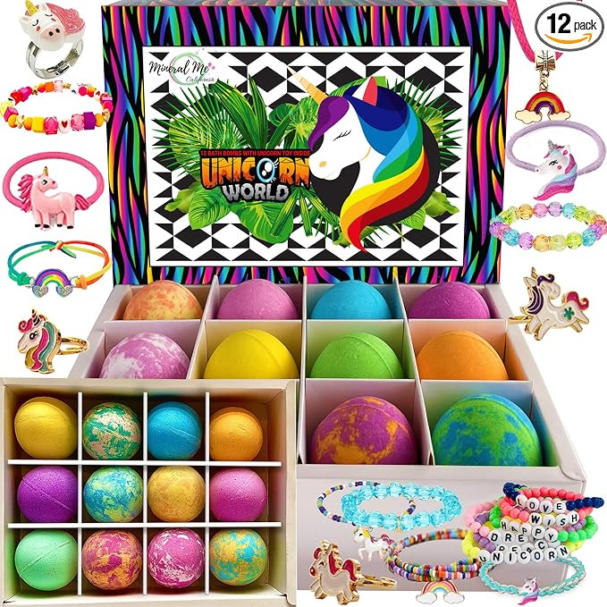 Unicorn Bath Bombs for Girls with Jewelry Inside, Organic Bath Bombs for Kids with Surprise, Natu... | Amazon (US)