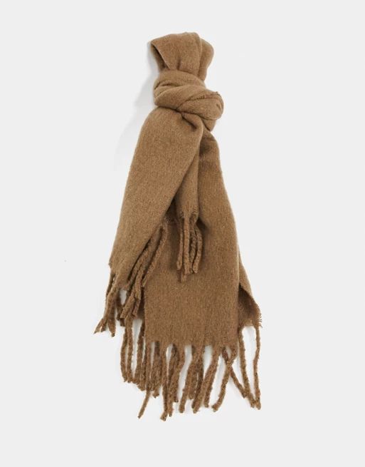 ASOS DESIGN blanket scarf in camel with textured detail | ASOS (Global)