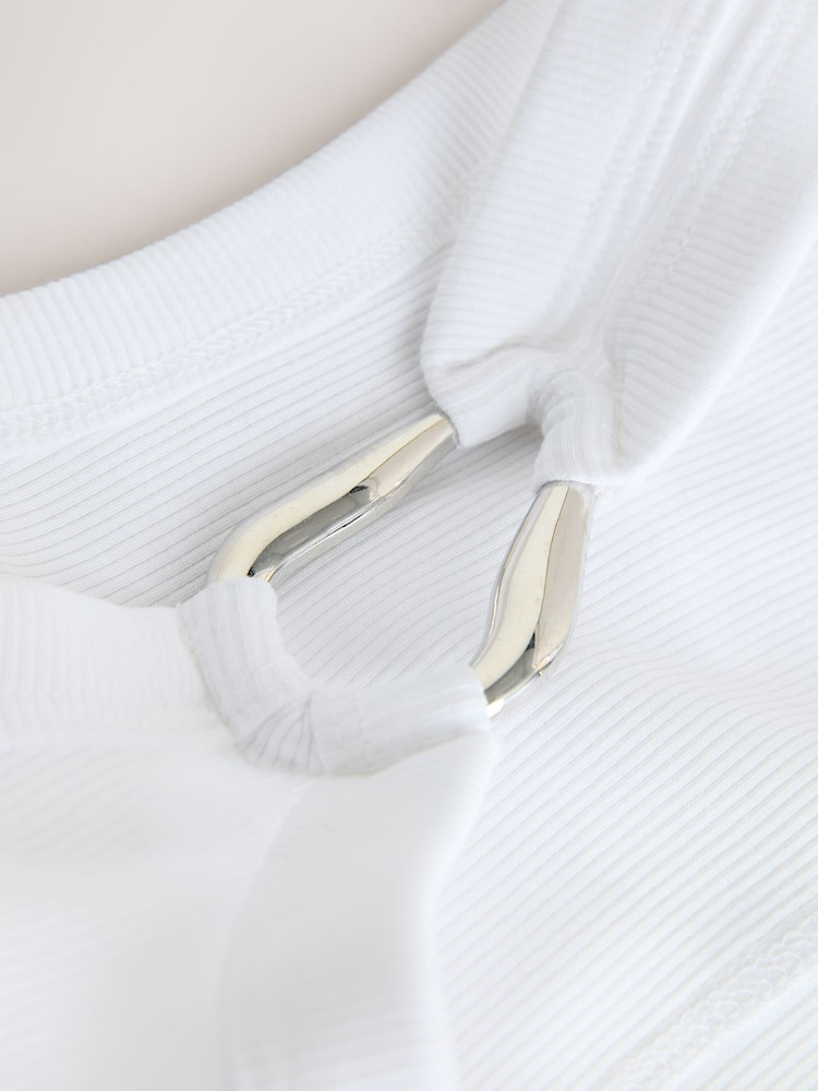 Buy White/Silver Trim Hardware Detail Racer Ribbed Vest Top from Next Ireland | Next EU