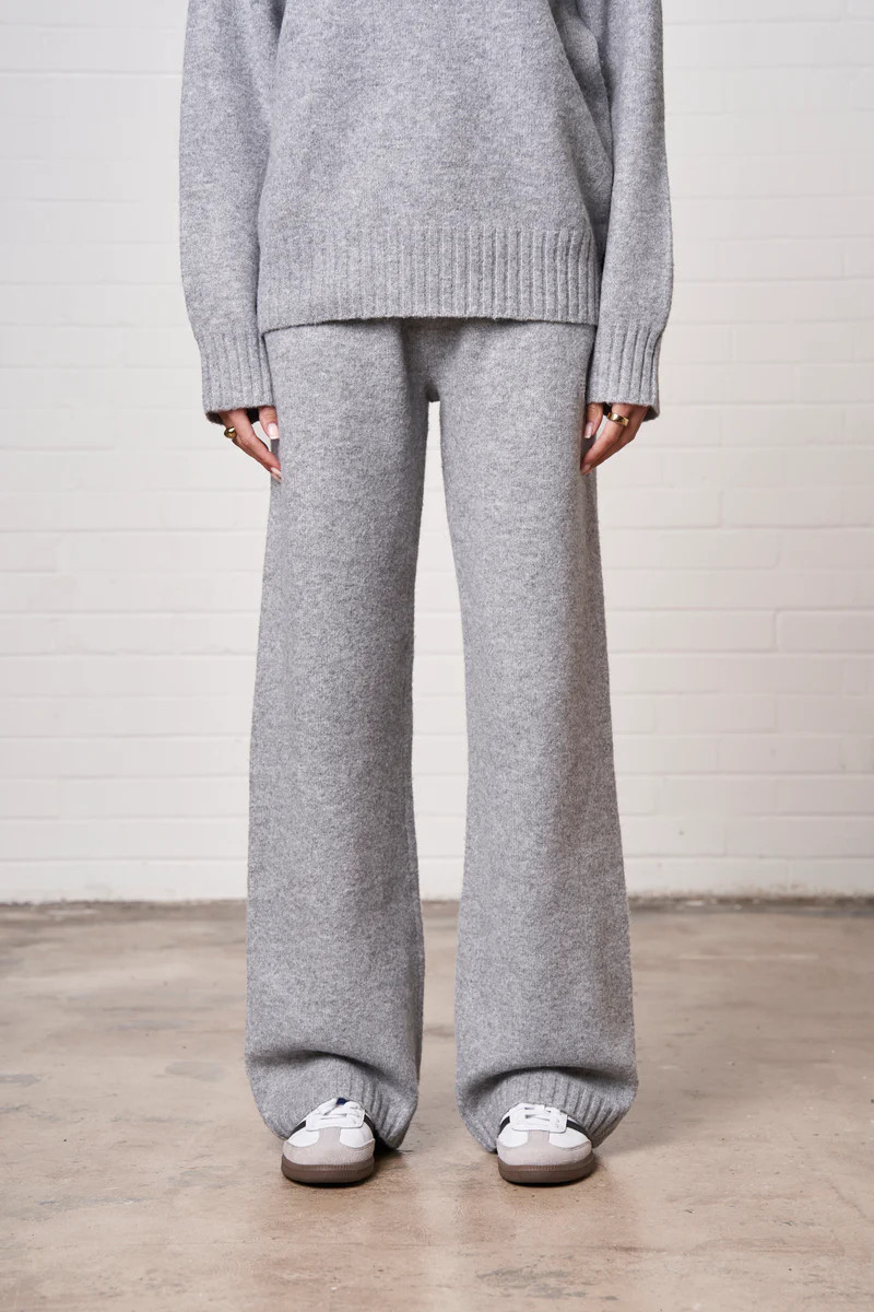 FLUFFY KNIT EMBLEM EMBROIDERED JOGGER - GREY MARL | The Couture Club