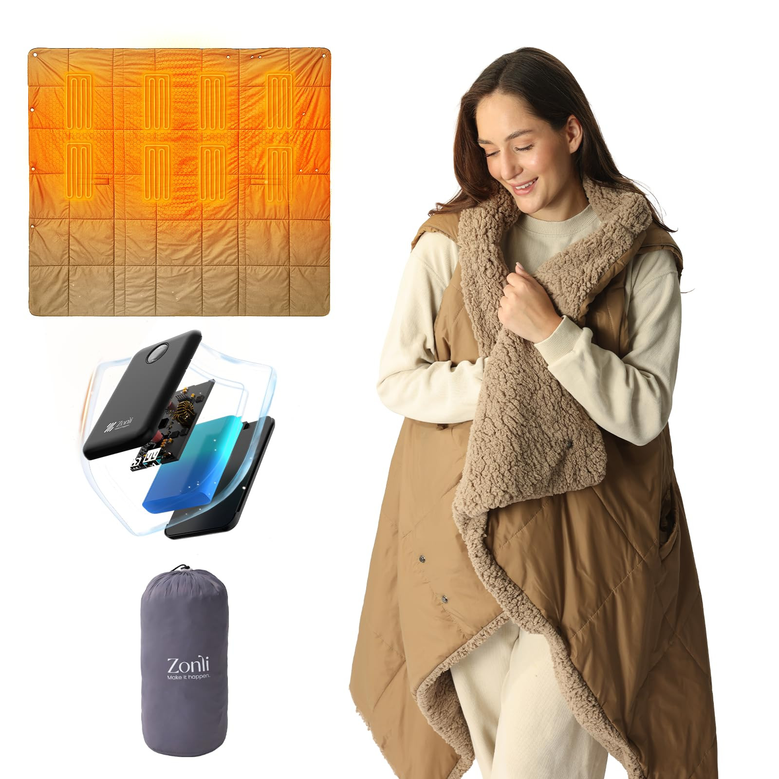 ZonLi Heated Blanket, Electric Portable Cordless Heated Wearable Blankets Battery Operated Heated... | Amazon (US)