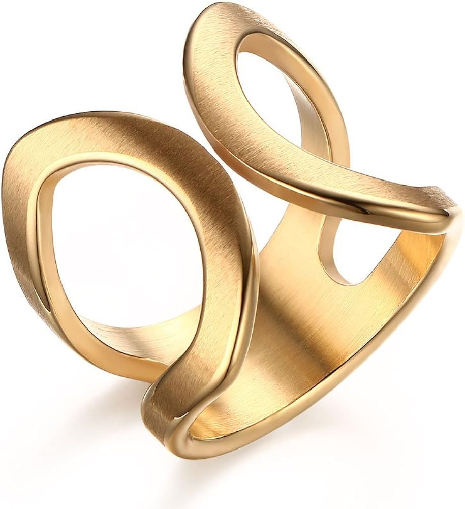 VNOX Fashion 18K Gold Plated Stainless Steel Double Chevron Ring for Women, | Amazon (US)