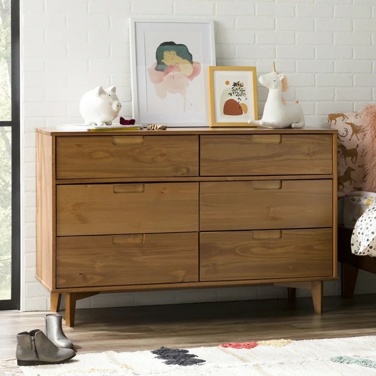 Walker Edison Sonoma 6-Drawer Solid Wood Caramel Dresser - Walmart.com | Walmart (US)