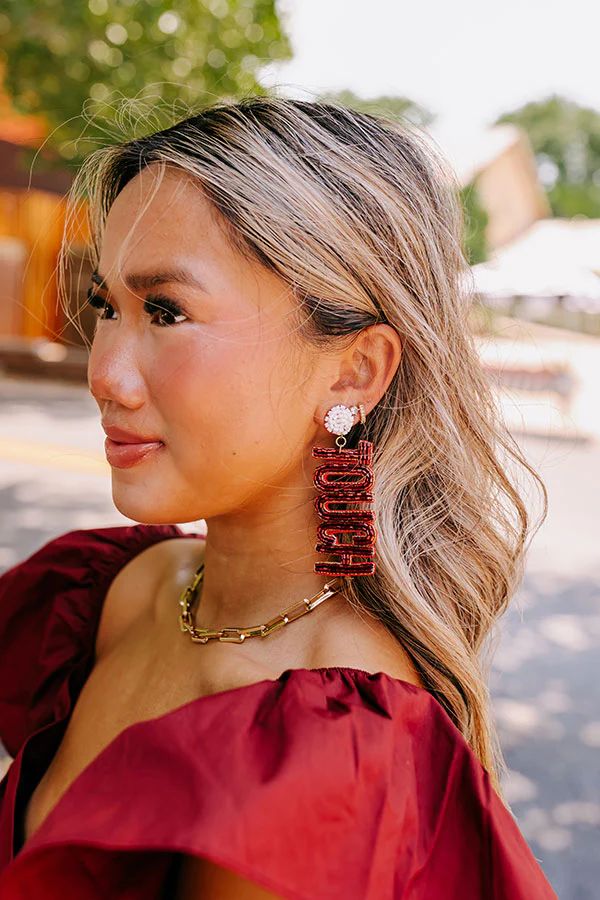 Touchdown Beaded Earrings In Wine | Impressions Online Boutique