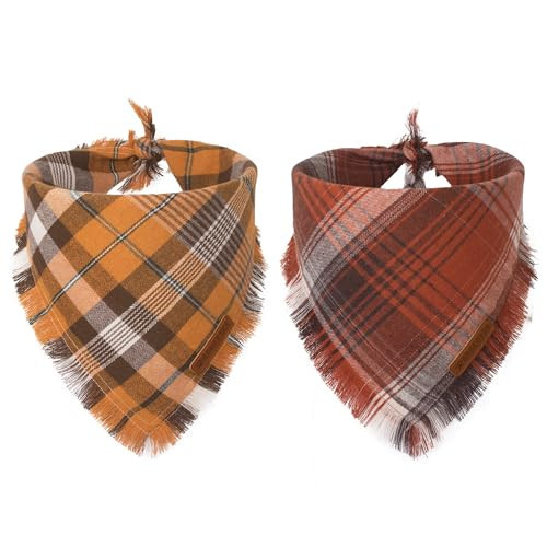 ADOGGYGO Fall Dog Bandana with Tassels Edges, Orange Red Plaid Dog Scarf Bib, Multiple Sizes Offered, Halloween Thanksgiving Fall Bandanas for Small Dogs Pets (Fall, Small) | Amazon (US)