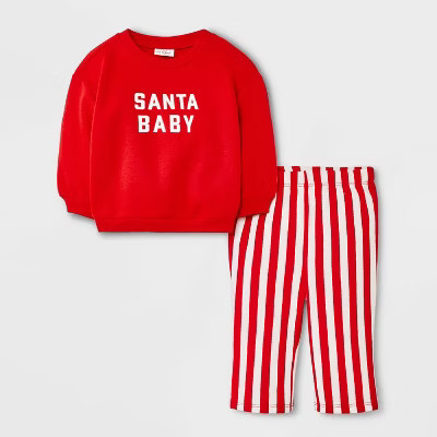 Baby 2pc Christmas Holiday Santa Fleece Sweatshirt and Pull-On Pants Set - Cat & Jack™ Red 6-9M | Target