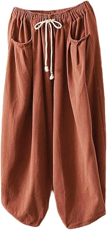 Mordenmiss Women's Baggy Drawstring Pants Wide Leg Pants Casual Elastic Waist Trousers | Amazon (US)