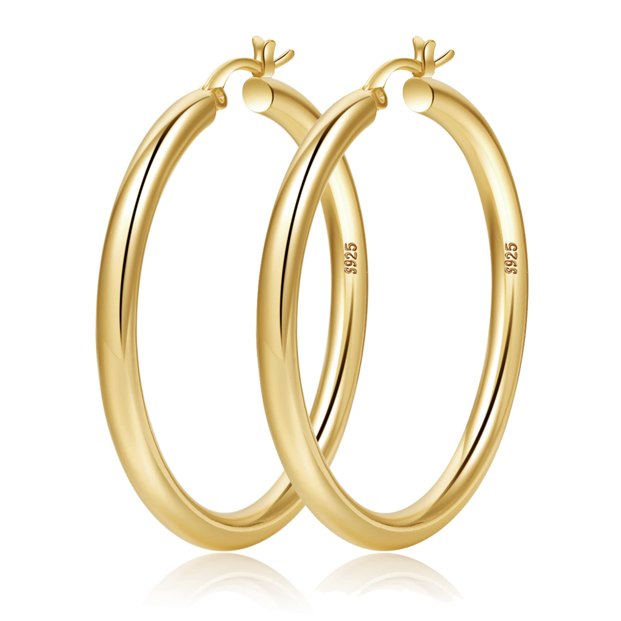Amazon.com: 4mm Thick Gold Chunky Earrings Steling Silver Post Hoops Earrings For Women Hollow Tube Hoops Earrings Thick Gold Hoop Earrings Hypoallergenic Lightweight Gold Hoop Large Earrings 20/30/40/50/60MM | Amazon (US)