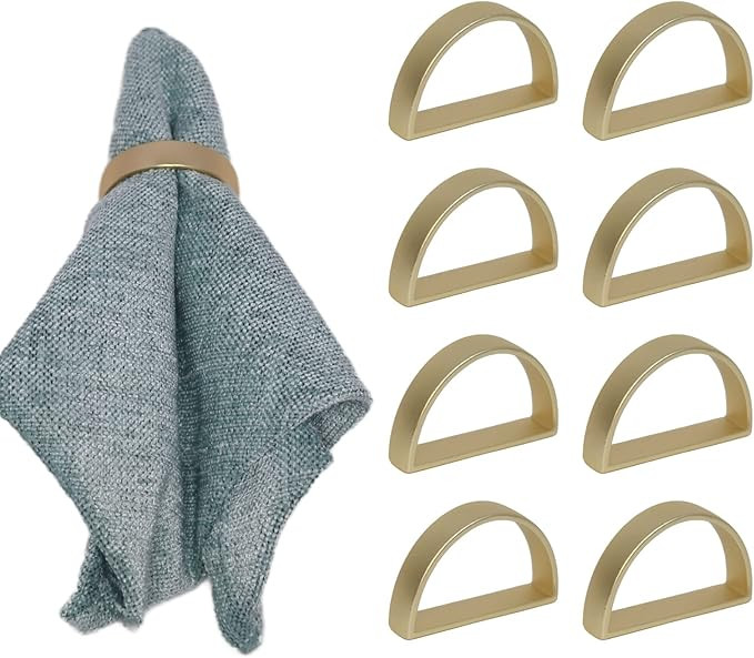 Stainless Steel Gold Napkin Rings Set of 8 Metal Napkin Ring Holders Modern Ring Holder Serviette... | Amazon (US)