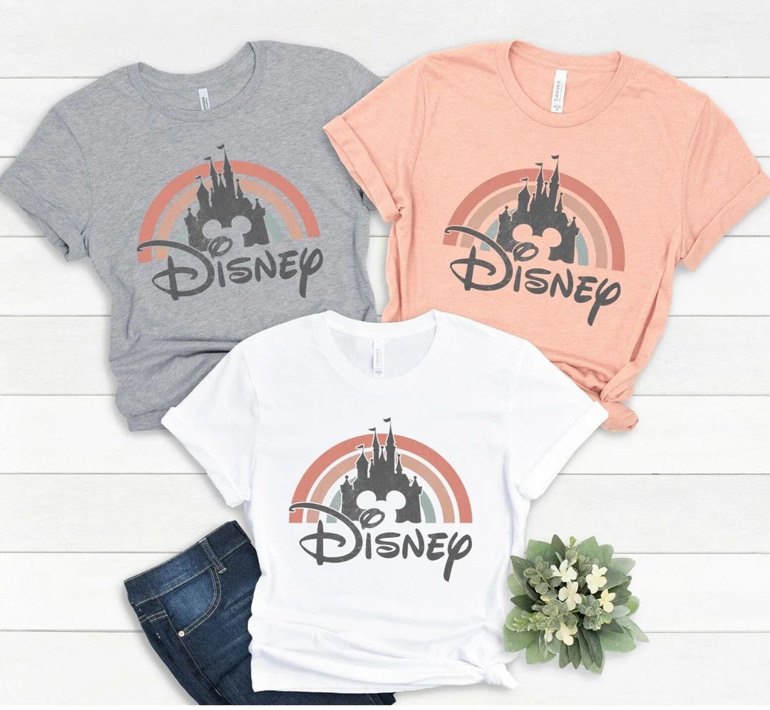 Disney Rainbow Castle Shirt, Disney Vintage ,disney Family Shirt, Disney Castle Shirt, Disney Ret... | Etsy (US)