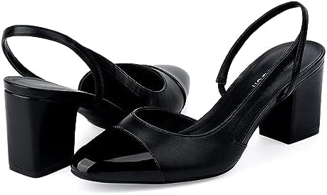 JENN ARDOR Slingback Heels for Women, Classic Low Block Heel Pumps Square Closed Toe Dress Pumps ... | Amazon (US)