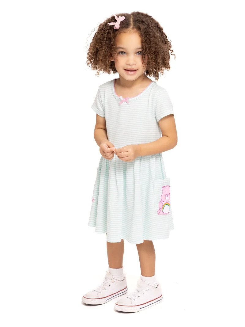 Care Bears Toddler Girls Short Sleeve Striped Dress with Graphic Pockets, Sizes 12M-5T | Walmart (US)