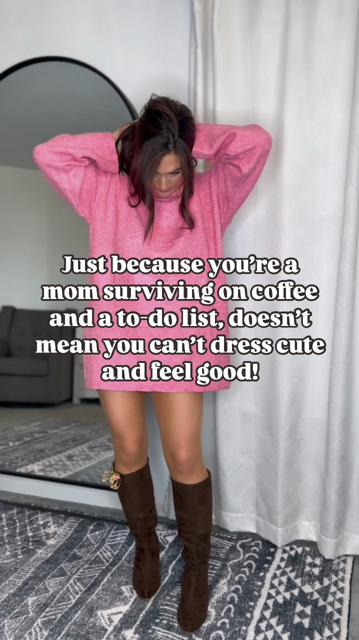 Amazon sweater! Sized up to the large to wear it as a dress! It works tucked and paired with jeans too, but I’d stick with your true size or go up one for an oversized fit. Lots of colors and super soft! The pink will be cute for Valentine’s Day too! 

#LTKFindsUnder50 #LTKStyleTip #LTKSeasonal