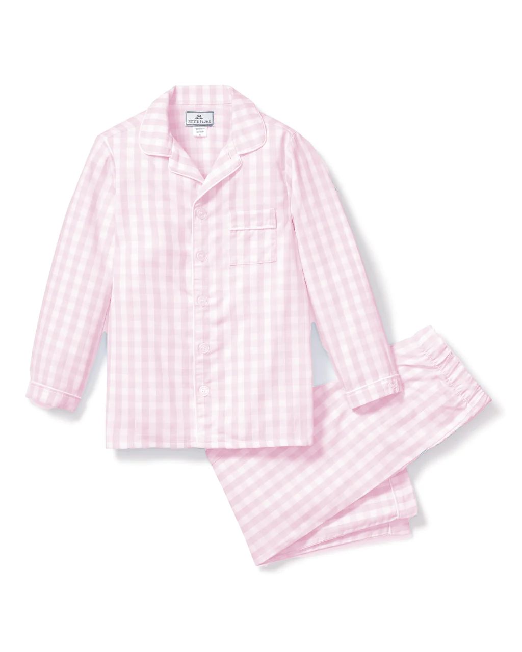Kid's Twill Pajama Set in Pink Gingham | Petite Plume