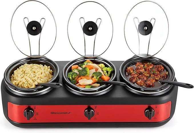Elite Gourmet EWMST-325R Maxi-Matic Triple Slow Cooker Buffet Server Adjustable Temp Dishwasher-S... | Amazon (US)