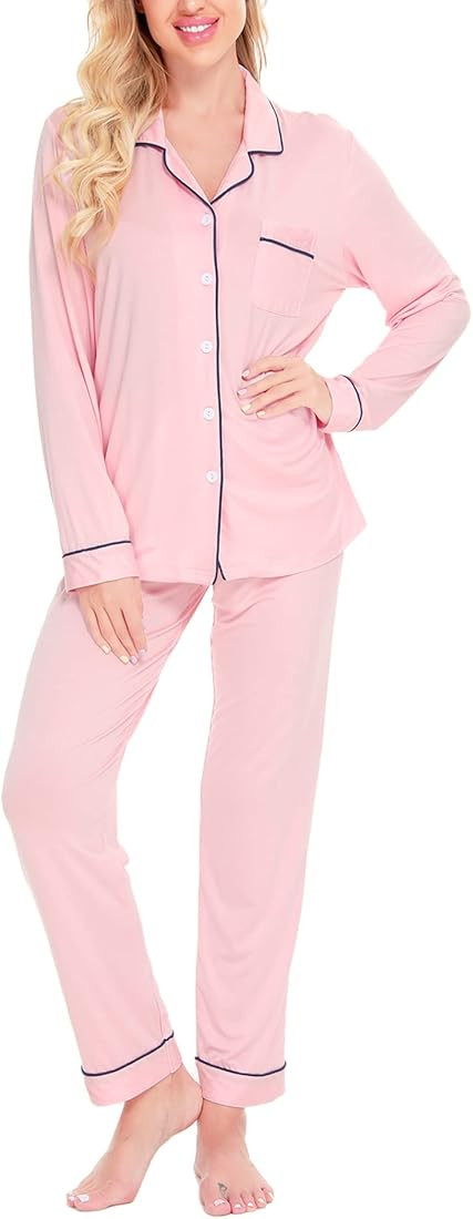 SWOMOG Womens Pajamas Set Long Sleeve Sleepwear Button Down Nightwear Soft Pj Lounge Sets | Amazon (US)