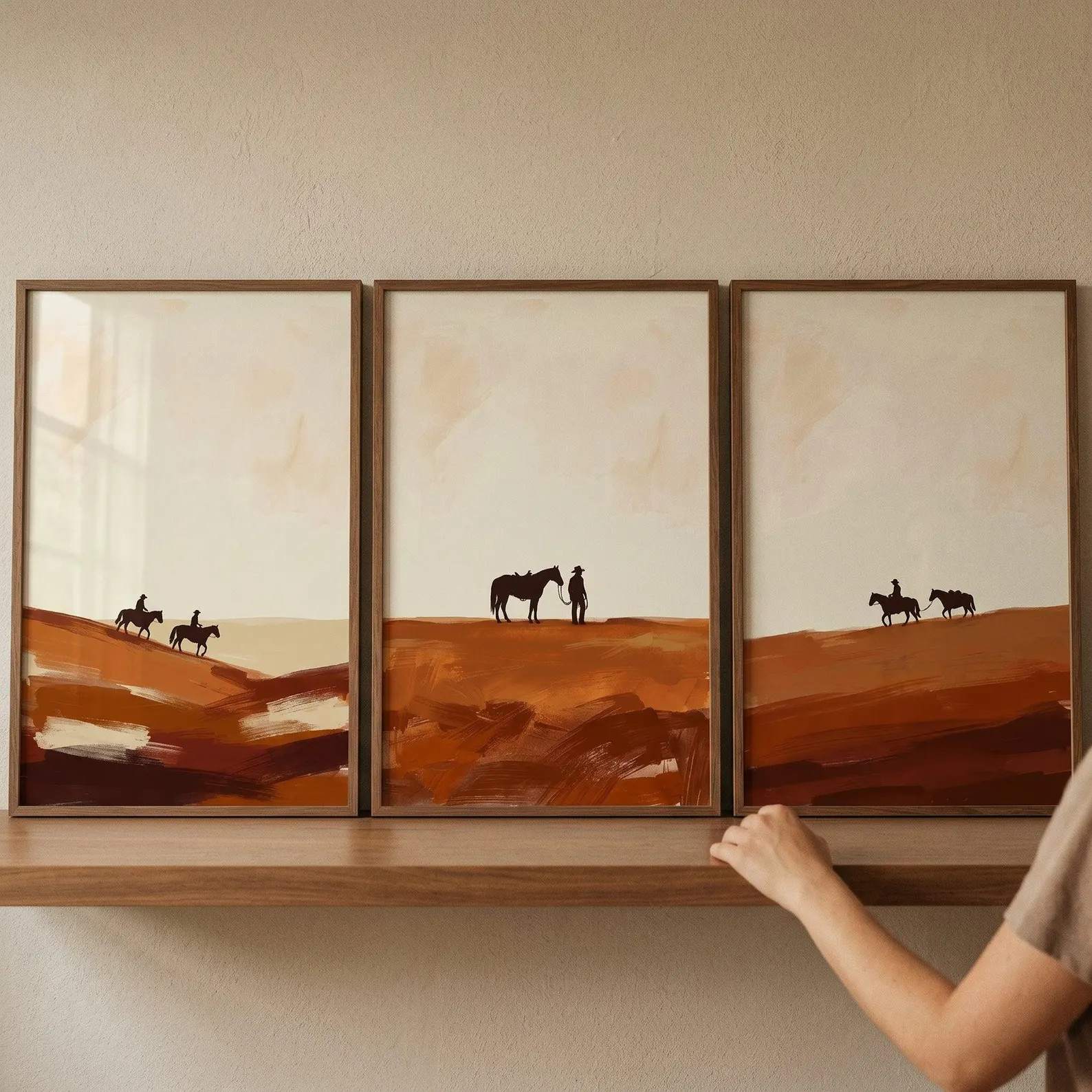 Earthy Minimalist Southwest Horse Print Set of 3, Terracotta Desert Wall Art, Cowboy Silhouette D... | Etsy (Global)