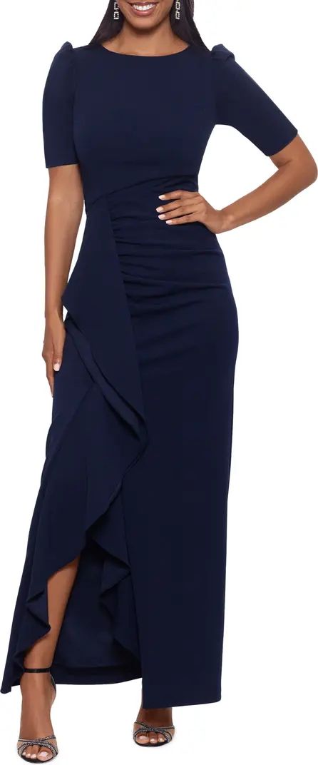 Xscape Scuba Crepe Ruffle Gown | Nordstrom