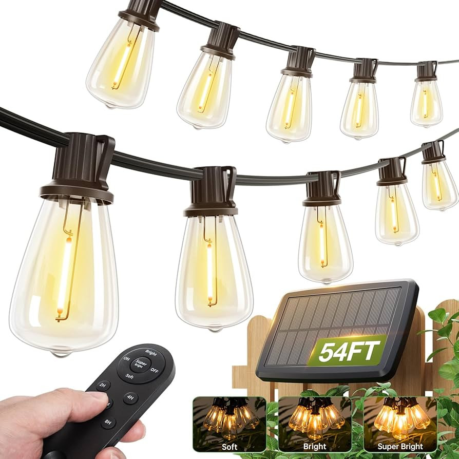 addlon 54(48+6) FT Solar String Lights Waterproof,Patio Lights Solar Powered with Remote & USB Po... | Amazon (US)