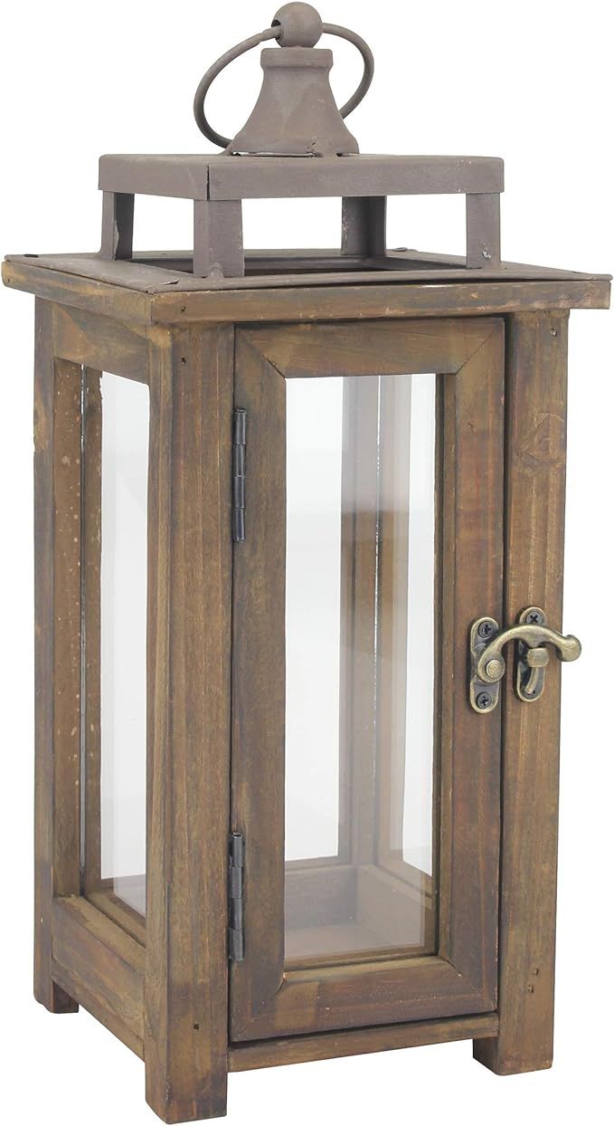 Stonebriar Decorative Rustic Wooden Hurricane Candle Lantern with Handle and Hinged Door, SMALL, ... | Amazon (US)