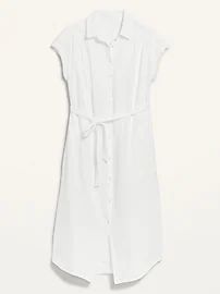 Short-Sleeve Waist-Defined Midi Shirt Dress for Women | Old Navy (US)