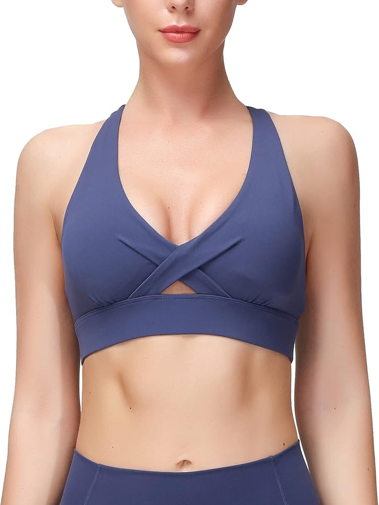 MotoRun Racerback Sports Bras for Women Sexy Front Cross Workout Padded Gym Running Yoga Bra | Amazon (US)