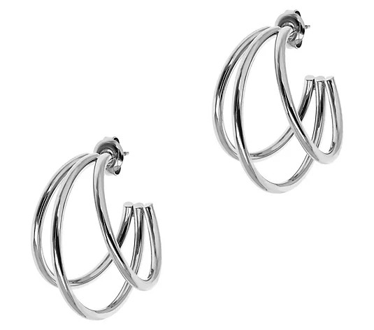Steel by Design Polished Open Triple Hoop Earrings | QVC