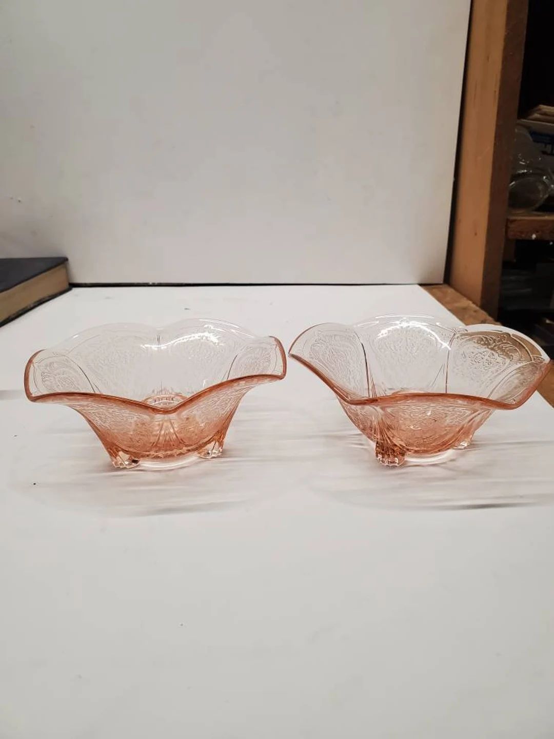 Pair of Pink Royal Lace Depression Glass Ruffled Edge Candle - Etsy | Etsy (US)
