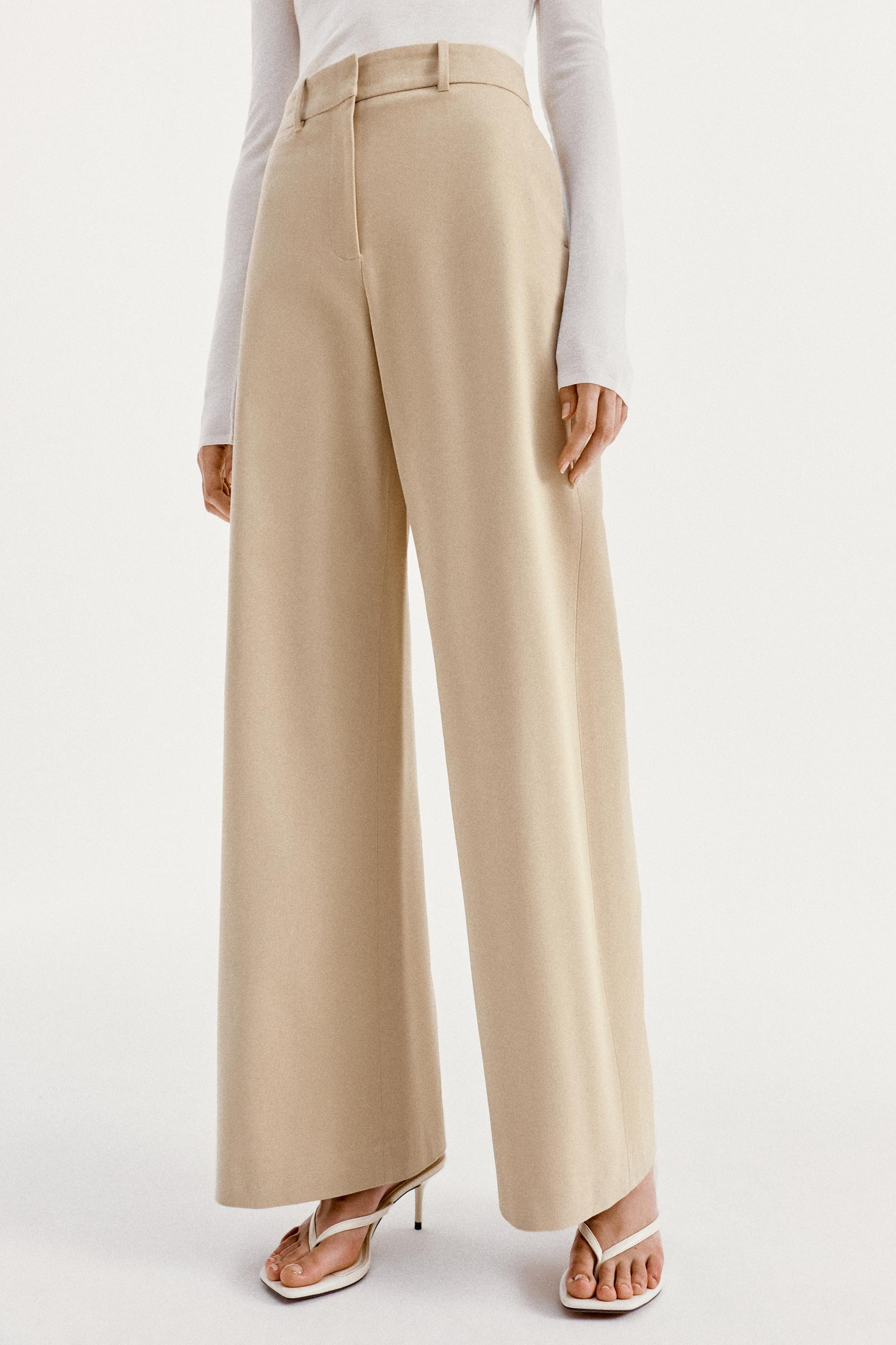 Zara - High-Rise Wide-Leg Trousers - Beige - Xs - Woman | Zara US