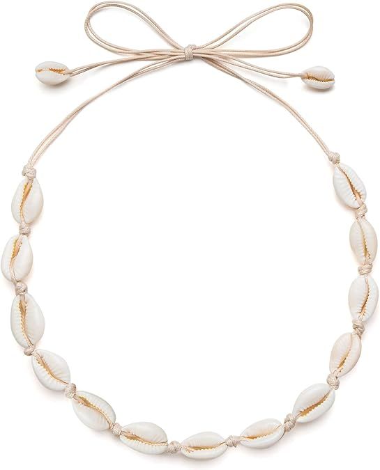 Qceasiy Sea Shell Necklace Choker For Women Summer Beach Natural Cowrie Shell Necklace | Amazon (US)