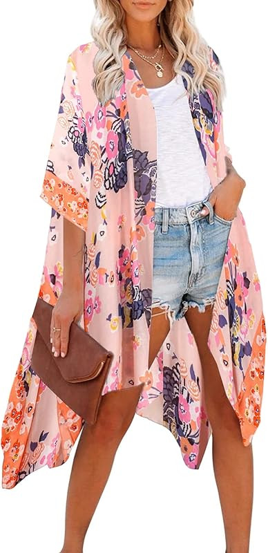 Breezy Lane Women's Kimono Cardigan Summer Swimsuit Coverups Beach Cover Up with Floral Print for... | Amazon (US)