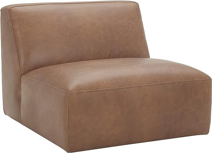 Amazon Brand – Rivet Modern Armless Living Room Lounge Chair, 35.4"W, Cognac Brown Leather | Amazon (US)