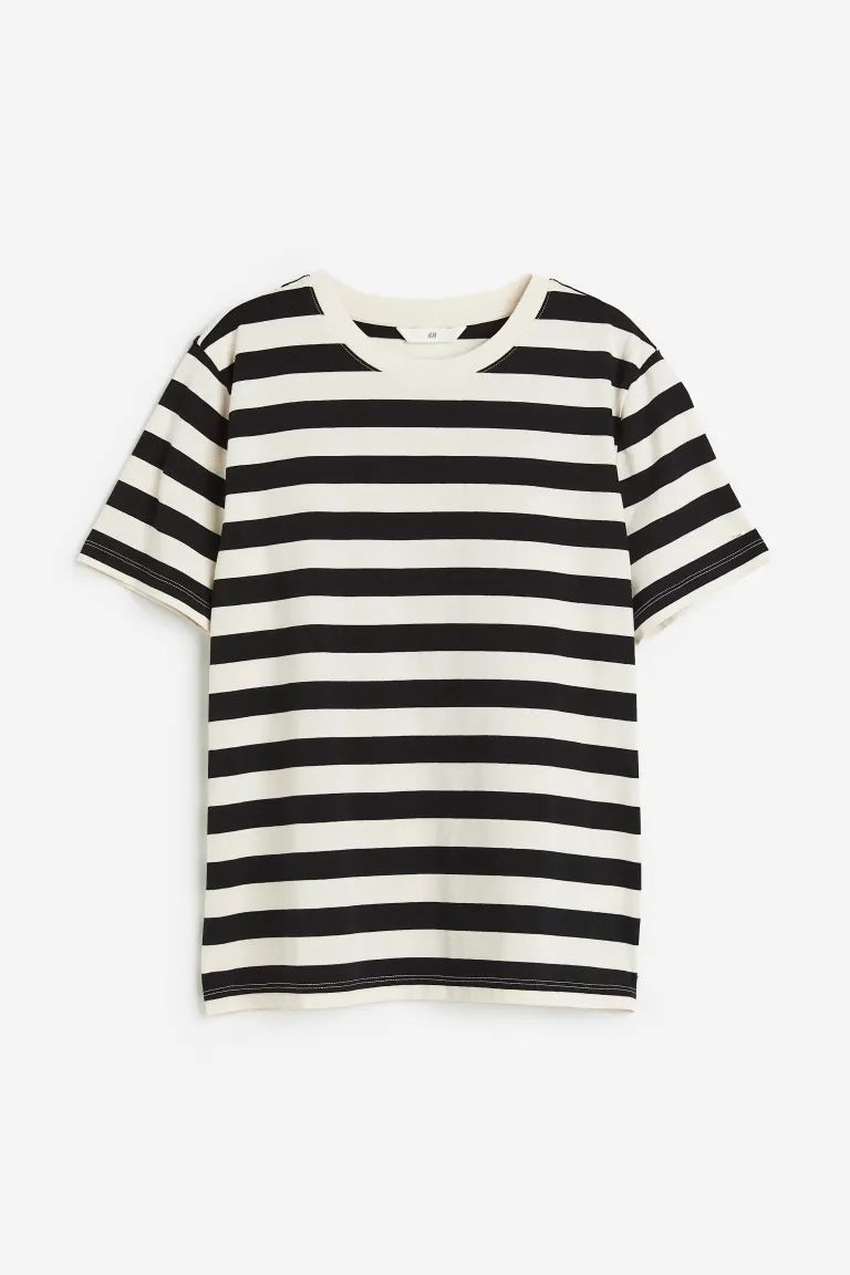 Cotton T-shirt - Cream/black striped - Ladies | H&M US | H&M (US + CA)
