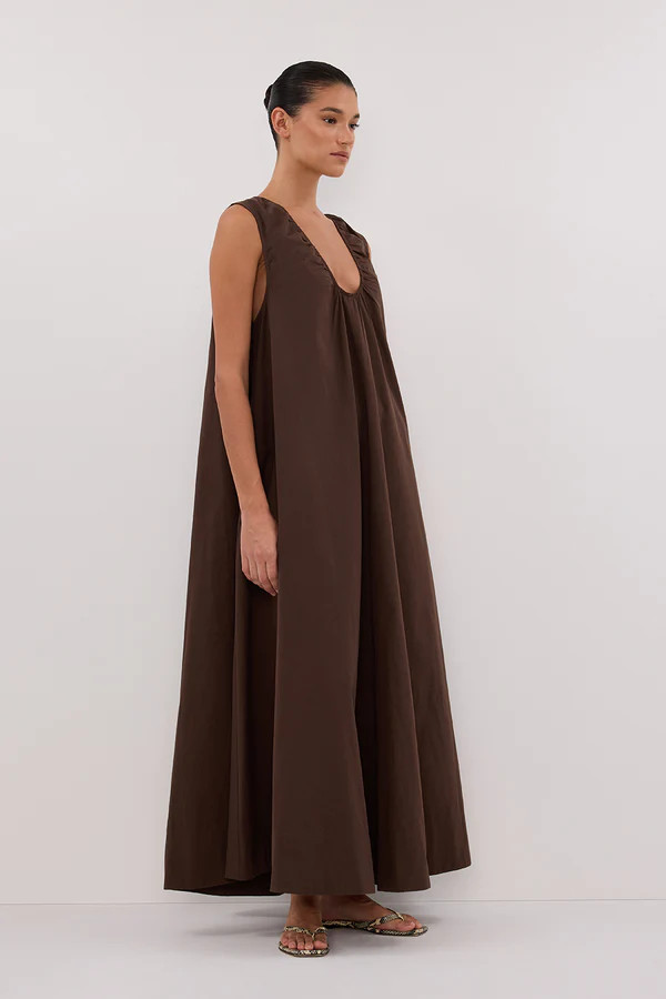 GABBY BITTER CHOC COTTON MIDI DRESS | DISSH