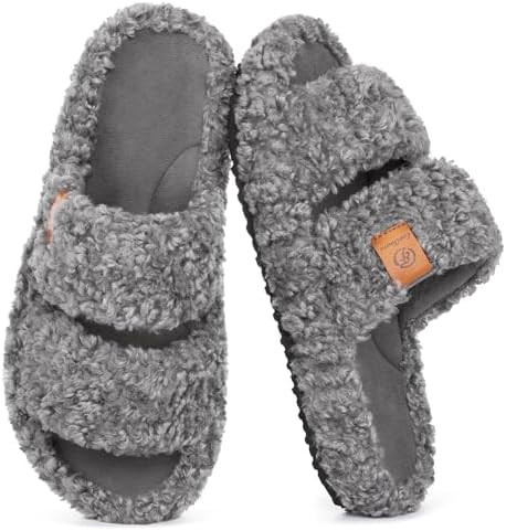 EverFoams Womens Fuzzy Open-toe Slippers Soft Comfy Memory Foam Indoor House Shoes | Amazon (US)