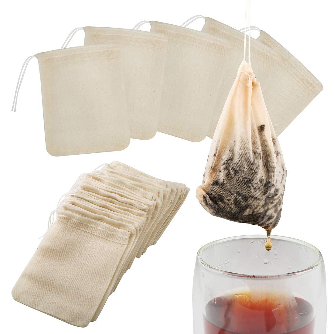 Tea Filter Bags, 50 Pack Housim Reusable Cotton Tea Bags Empty Unbleached Strainer Filter Bags EC... | Amazon (US)