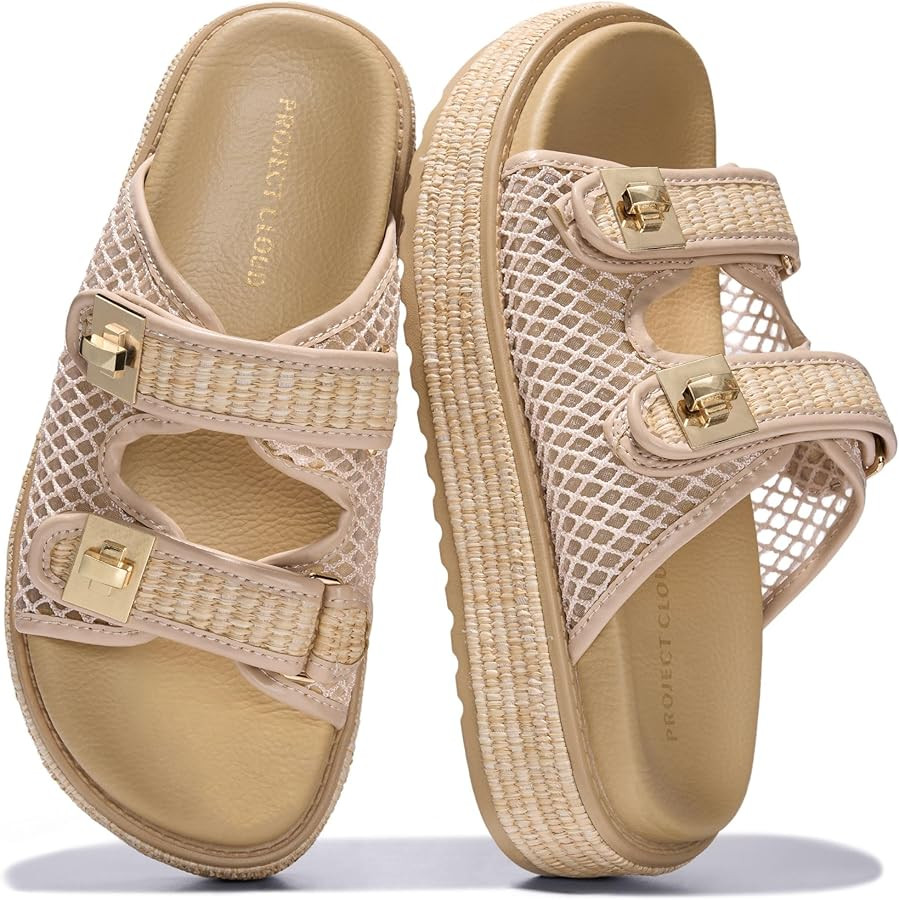 Project Cloud Platform Sandals Women - Memory Foam Insole Slides Women with Adjustable Buckle - N... | Amazon (US)