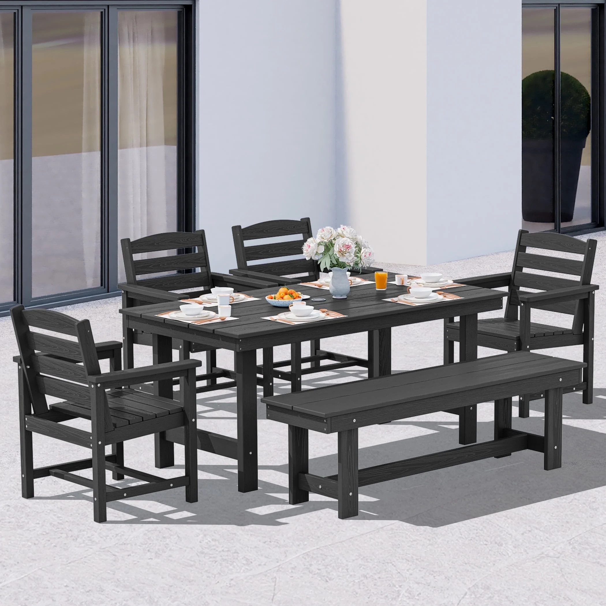 SERWALL Outdoor Dining Sets for 6, 6-Piece Patio Dining Set with 1 Rectangular table, 4 HDPE Dini... | Walmart (US)