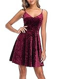 GUBERRY Womens Red Velvet Dress V Neck Strap Party Club Mini A-Line Skater Dress | Amazon (US)